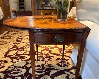 Henredon leather top mahogany drop leaf tables (pair available)