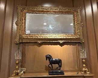 Antique bohemian hand carved gilt wood frame mirror with original glass 