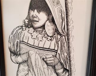 American Indian signed Drawing