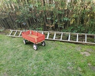 Vintage wagon,  large aluminum ladder