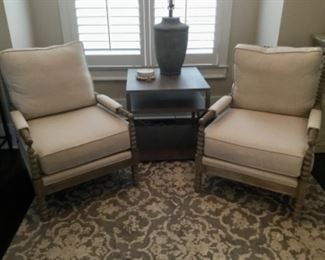 Wood & linen chairs Roswell antiques 