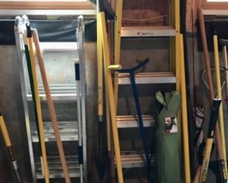 Extension ladder + yard tools