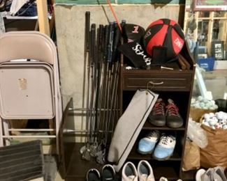 Golf club stand and footwear