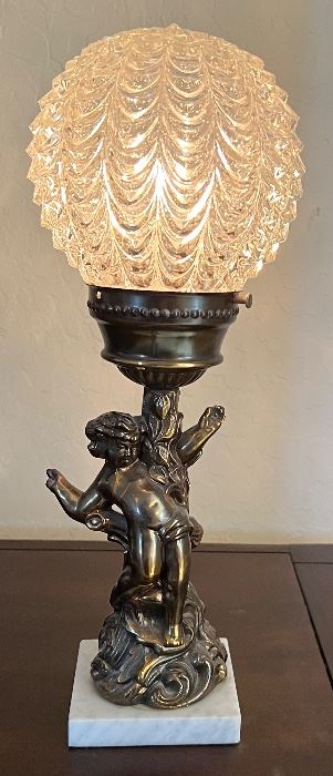 Vintage Cherub Baby Accent Lamps Brass & Marble Angel Rococo Style Bedside Table Light Old Hollywood Regency Victorian Style Boudoir Decor
