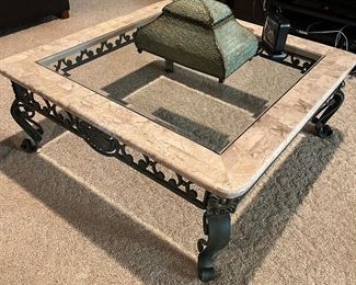 marble, metal and glass square coffee table