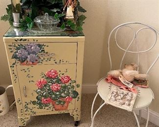 floral painted, rolling cabinet
