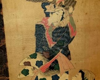 Hand painted Japanese wall hanging. 19th century