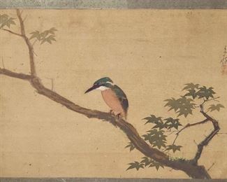 19th century hand painted Asian wall hanging