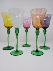 Romanian Handblown Glass Goblets with unique glass blown stems