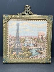 Antique Eiffel Tower, Paris, France Tapestry displayed under glass