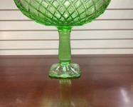 Green Trellis Depression Glass Pedestal Bowl 