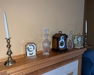 Shelf sitters inc Howard Miller (SOLD), Bulova, and Seth Thomas clocks + crystal 