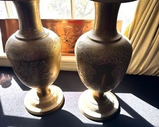 Solid, brass etched flower pots