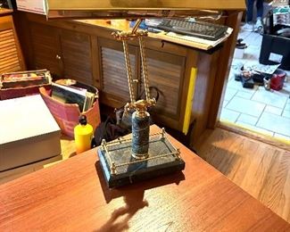 House of Troy, brass and green marble desk lamp