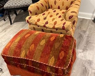 Upholstered side chair and ottoman