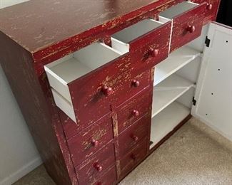 painted wood drawered cabinet