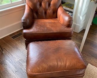 Hickory Leather chair and ottoman