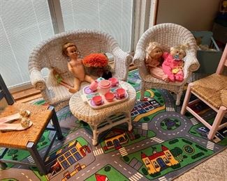 Child's wicker furniture and toys