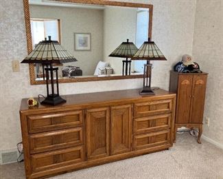 Deco-style lamps, dresser, jewelry armoire