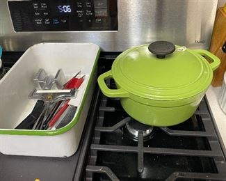 cast iron pot and metal pan and more in kitchen items cast iron pot- and  old metal -  lots OF KITCHEN HERE !!