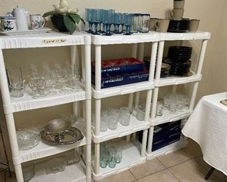 barware and regular glassware - crystal  silverplate - and more   large set of brown pfaltzgraff "taos " dishes 