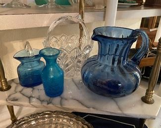 hand blown vintage blue glass items 