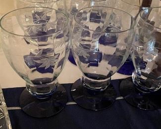 etched =blue base glasses 