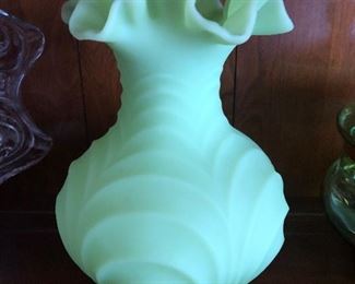 Fenton Green Custard Glass Vase