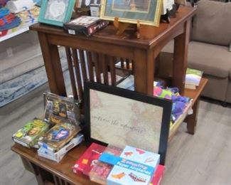 MISSON STYLE COFFEE TABLE & END TABLE - SOLID WOOD. LOT'S OF CUTE ART