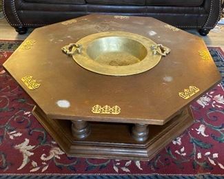44 Inch Octagon Coffee Table with Brass Bowl Insert