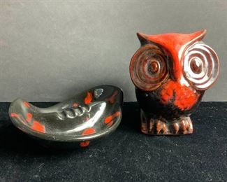 Vintage MCM Pottery Owl Bank Ashtray