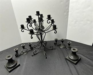 Three Metal Candelabras and More