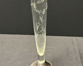 An Etched Flower Vase With A Sterling Silver Base