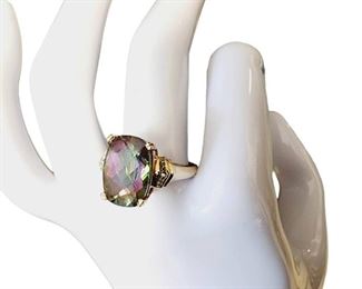 03 Gold Mystic Topaz With Diamonds Ring GORGEOUS