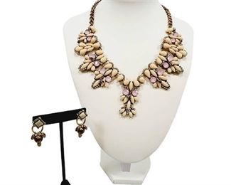 Dusty Rose Faceted Opal Marquise Statement Necklace Earrings