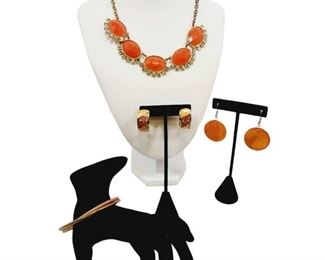 Orange With Rhinestones Necklace Earrings  Bracelet