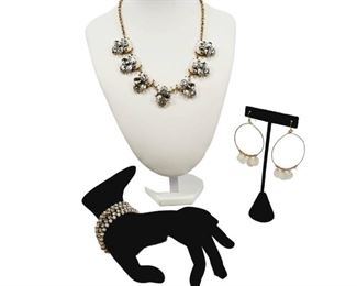 Rhinestone Cluster Necklace Earrings  Bracelet