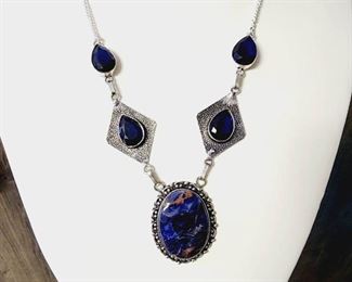Sterling Necklace With Beautiful Blue Gemstone