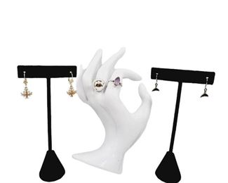 Sterling Silver 2 Rings  2 Pair Earrings