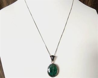 Sterling Silver Necklace With Emerald Pendant