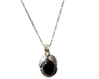 Sterling Silver Necklace With Onyx Pendant