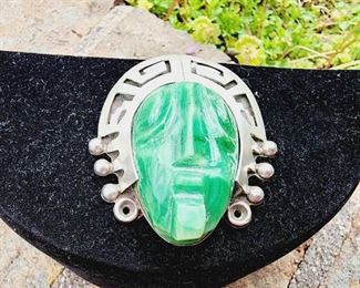 Vintage Mexican 925 Silver Tribal Brooch Pendant