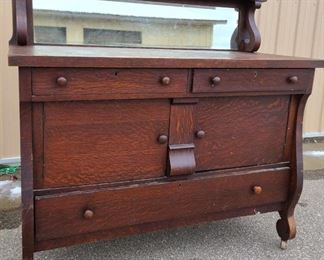 Antique Mission Style Buffet Cabinet