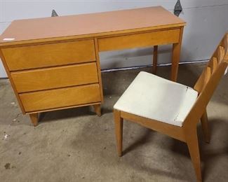 Vintage Mid Century Modern Carrom Industries Wood Desk and Chair