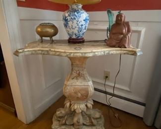 Unusual inlaid 19th century Italian marble carved table, 