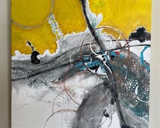 3_____$150 -Joan Darlene Homrighouse Born in Louisville KY Born 1936. 
Bridges - painting abstract
24x24 yellow & grey 