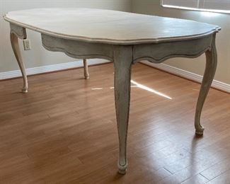 8_____$220 
Faux painted cream dining table 62"L x 42"W  +12" leave 