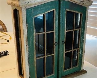 18_____$60 
Small curio cabinet green & cream Italian style 19x6x23  1/2T