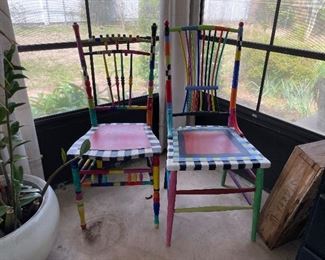 $80 
Set of 2 colorful painted chairs 
