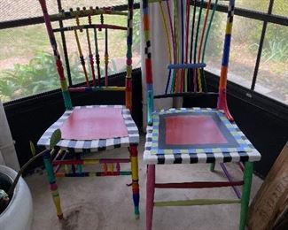 $80 
Set of 2 colorful painted chairs 
